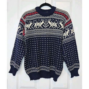 L.L.Bean Vintage 70s/80s Norwegian Wool Reindeer Fair Isle Sweater Mens S